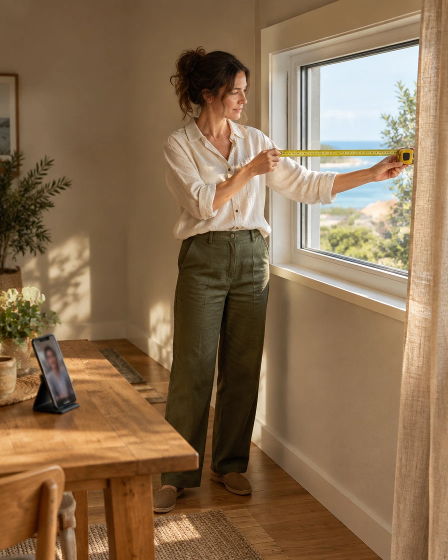Illustration of measuring a window with a tape measure